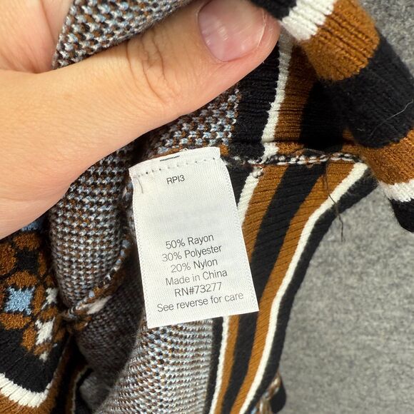 Nine West Women L Large Brown Geometric Pencil Midi Rayon Pull On Mid Rise - Picture 6 of 7